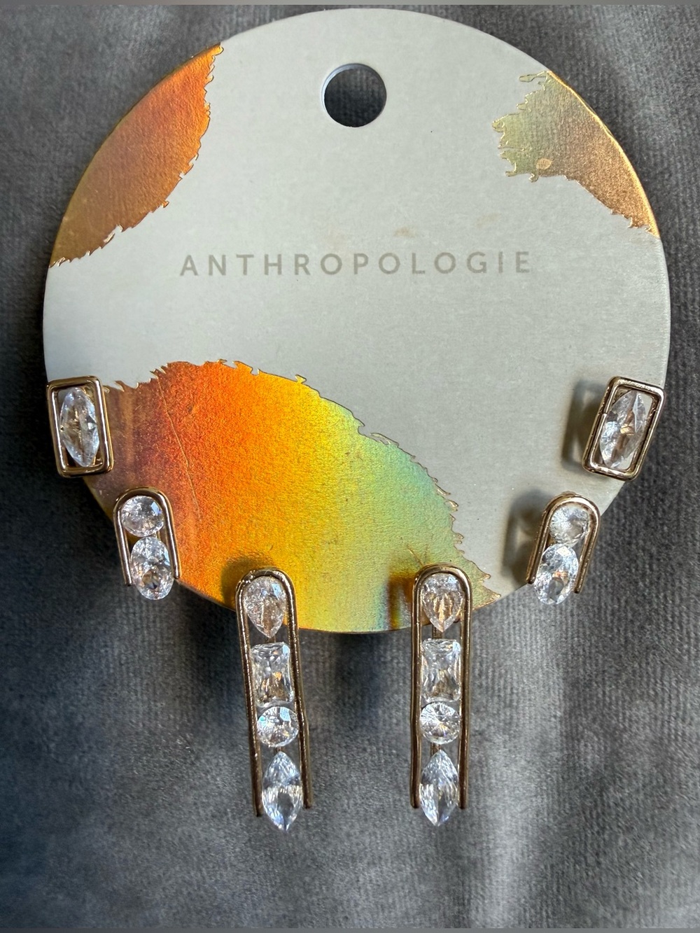 Anthropologie NWT Gold-Tone Crystal Statement Drop Earrings